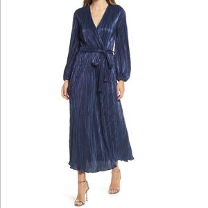 Bardot Navy Shine Midi Wrap Dress
